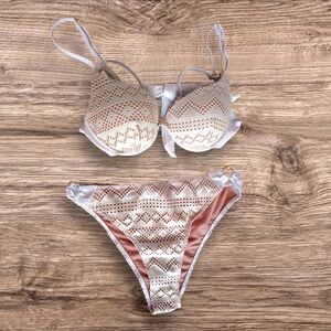 Elegant Cream and White Crochet Women's Large Bikini Set